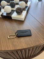 COACH Designer Hanging Bag Charm Fob Black Leather Tag & Gold Hardware Chain