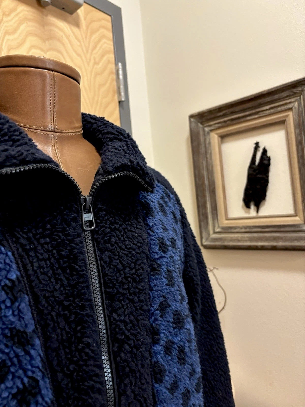 New COACH Runway Sherpa Fur Coat Jacket Zip Signature Print Blue Size L ($695)