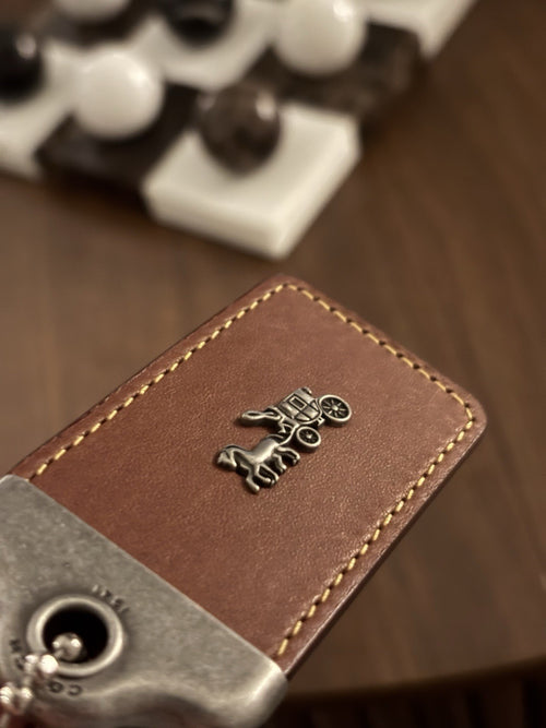 COACH 1941 Designer Hanging Tag Horse Carriage Bag Charm Fob Chain Brown/Silver