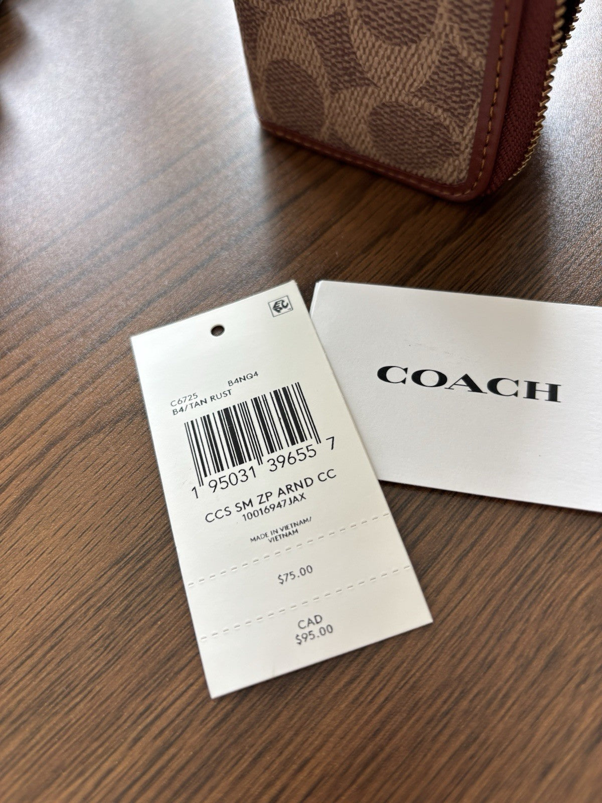 NWT designer COACH Small Zip Wallet Coin/Card Case Signature Tan/rust (org $95)