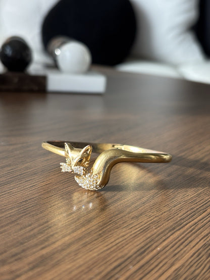 KATE SPADE Designer Bracelet Gold Tone 7'' Cubic Zirconia Animal Fox Hinged Cuff