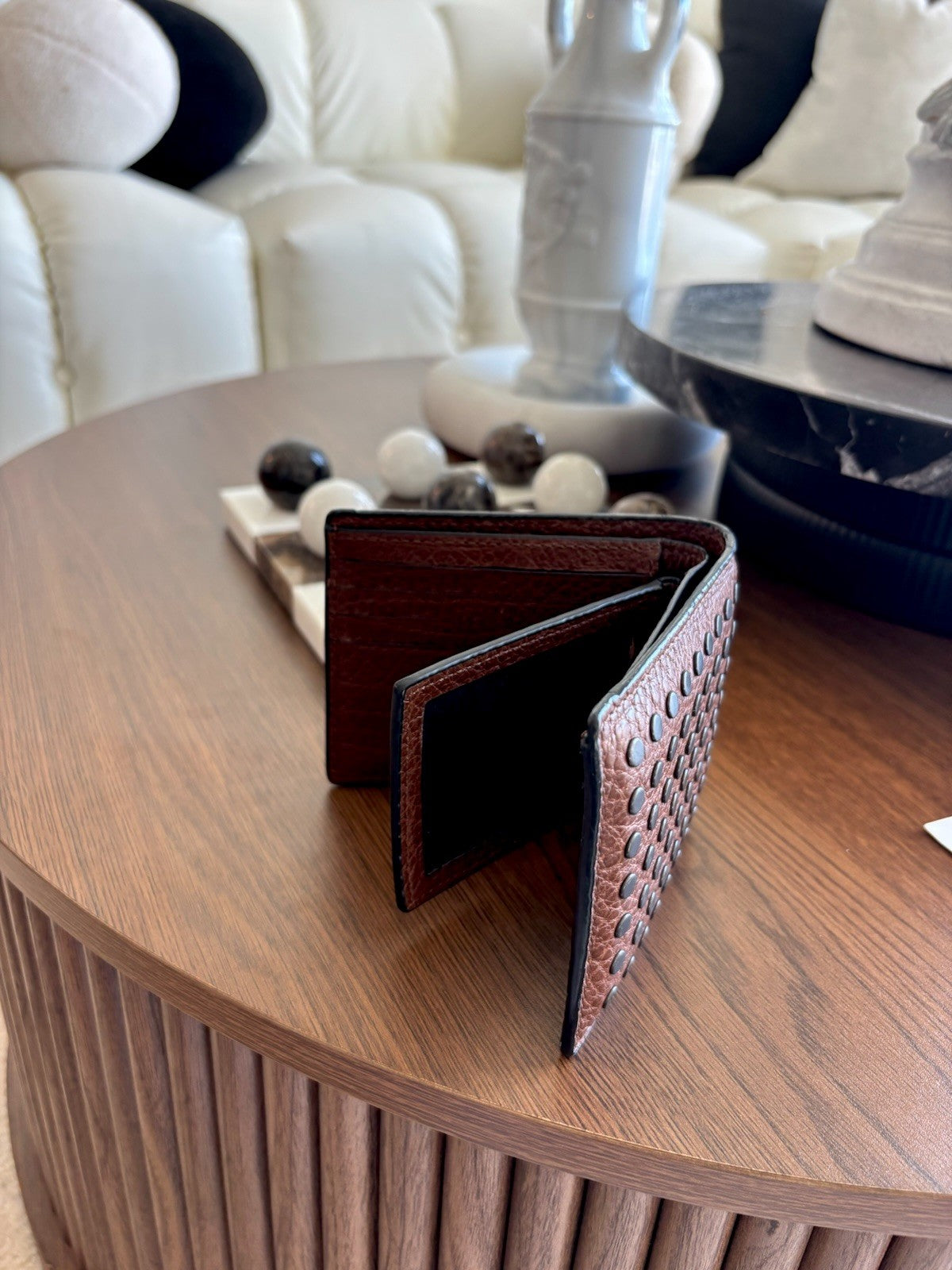 Designer COACH Genuine Leather Wallet 3 In 1 ID Window /Gunmetal Studs (Org$250)