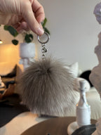MICHAEL KORS Real Fox Fur Pom Bag Charm Large Keychain Gray Silver (org $225)