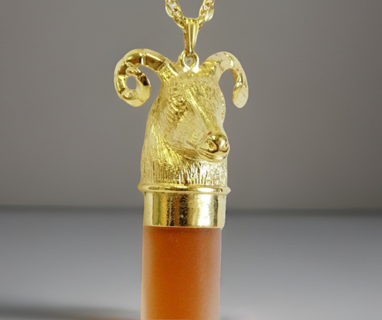 RARE 1970s Ciara Gold Ram Head Perfume Necklace Charles Revson Horn Bottle Chain