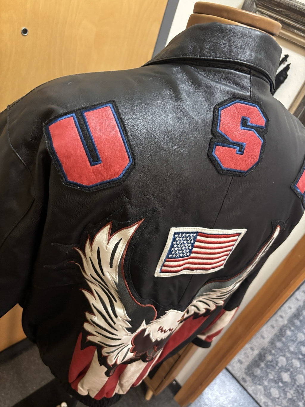 OSCAR PIEL 1980 Designer Leather Biker Bomber Jacket Vintage Eagle USA(org $350)