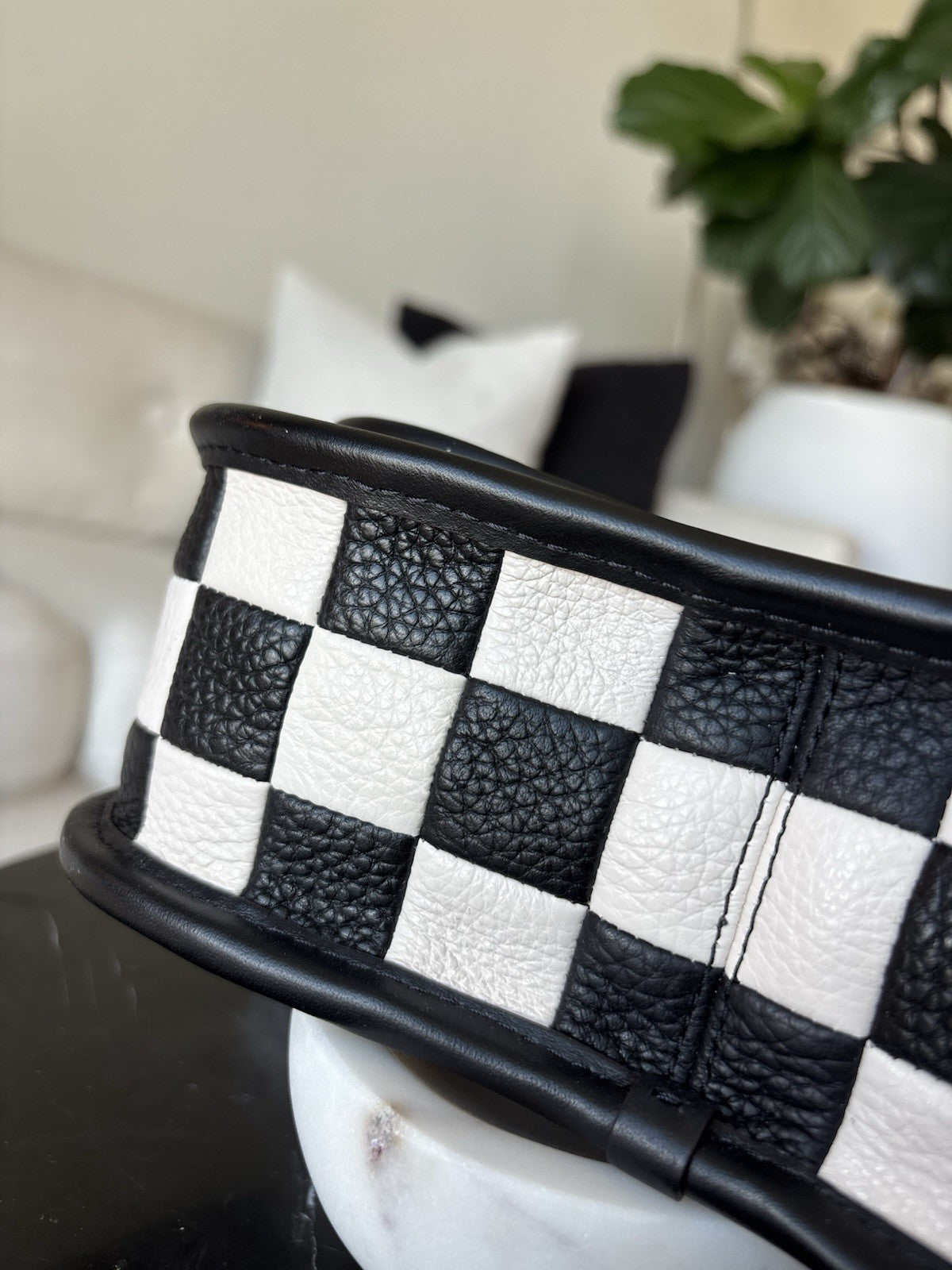 COACH Coachtopia Wavy Dinky Crossbody Bag Black/white Checkerboard Check Leather