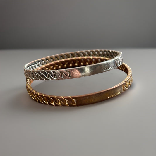 Vintage Designer COACH Set of 2 Bangle Bracelet Embossed Silver & Gold Plated