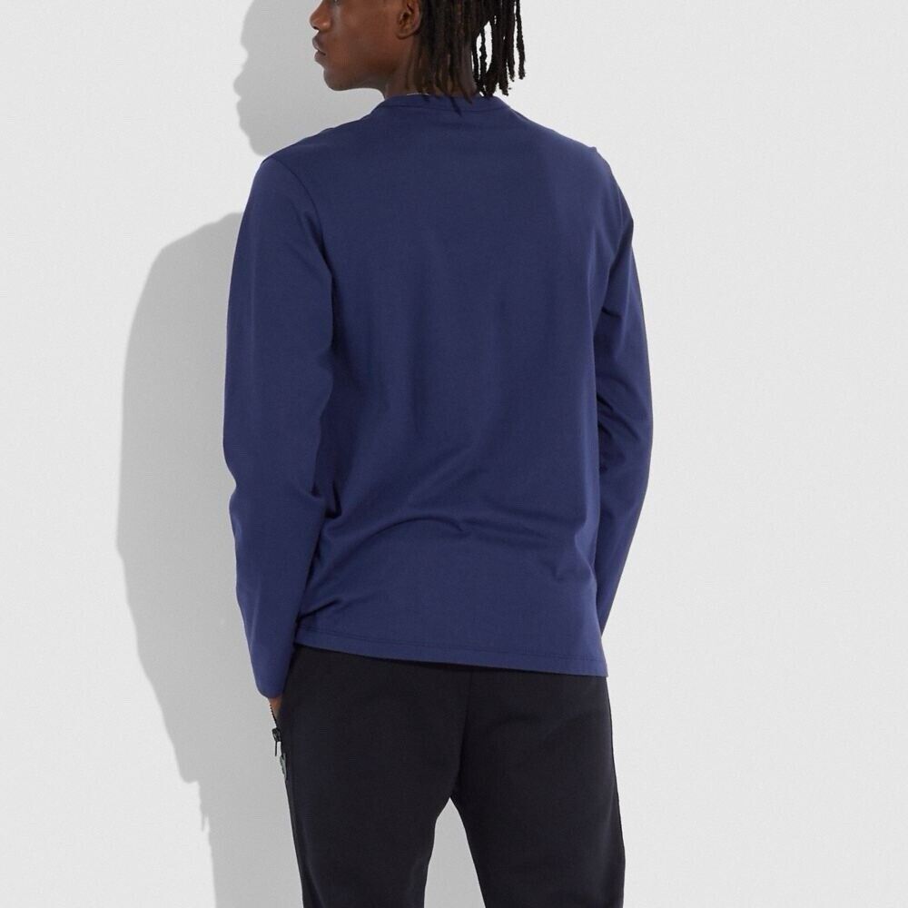 Cool COACH NY Essential Long Sleeve T-Shirt | Navy Blue Rexy Patch Size S ($125)