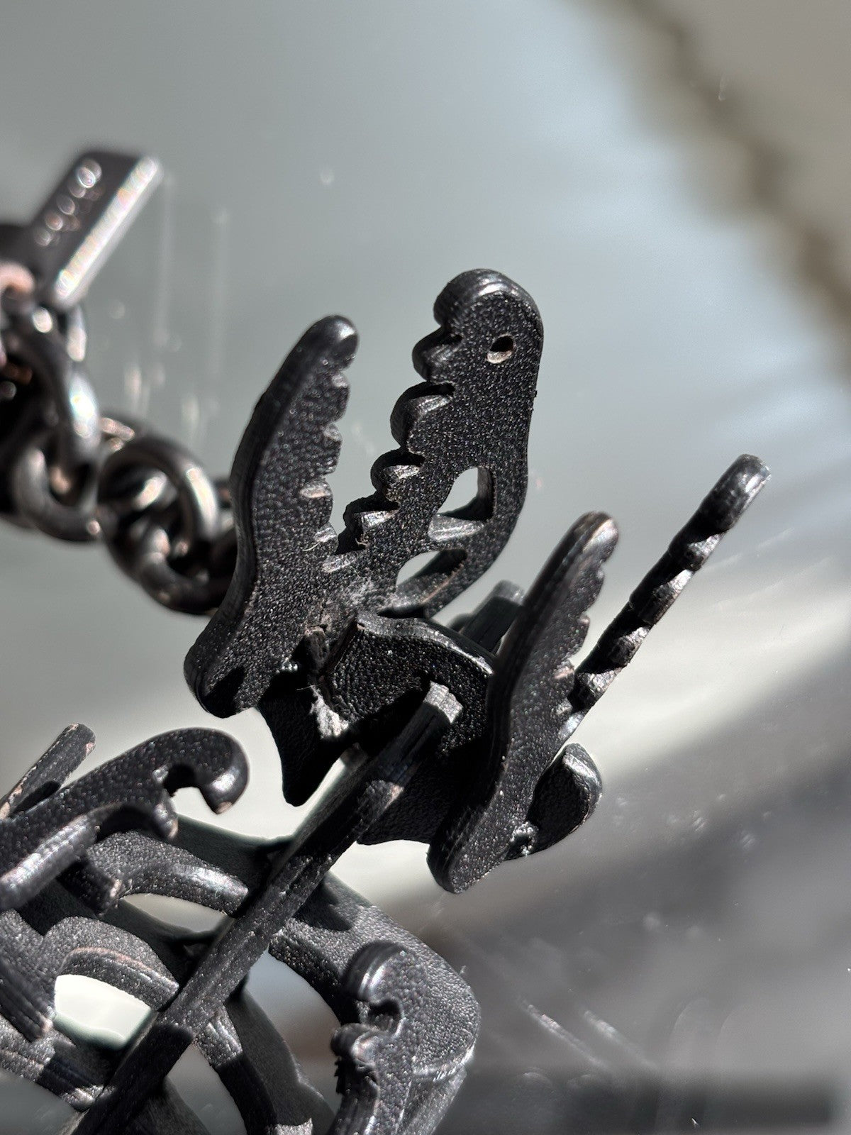 Designer COACH Black Rexy Bag Charm Keychain Fob Dinosaur Leather Skeleton