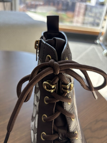 COACH Citysole Boots Men Sz 10.5 Brown Combat Leather Signature Logo (org $350)