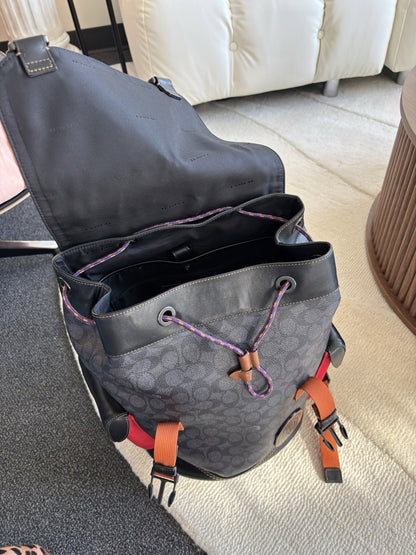 Designer COACH Rivington Backpack Rucksack Signature Leather Red/ Blk (org $595)