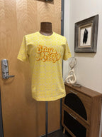 COACH Designer T Shirt Retro Fuzzy Graphic “Stay Messy” Yellow Size M (org $150)