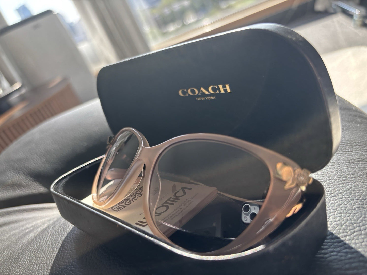 NEW Designer COACH Retail Light Pink Sunglasses Brass Flower Hardware (org $197)