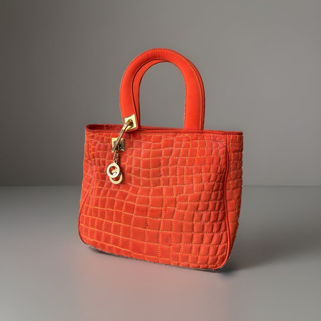 VALENTINO “Orlandi” Orange Quilted Nylon Handbag Gold Charm Italy (org $595.00)