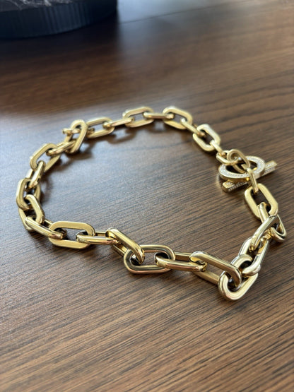 Designer MICHAEL KORS Cityscape Collar Necklace Toggle Choker Gold Chain 16inch