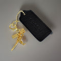 COACH NewYork Designer REXY Leather Hang Tag Dino Bag Charm Fob Chain Gold/Black