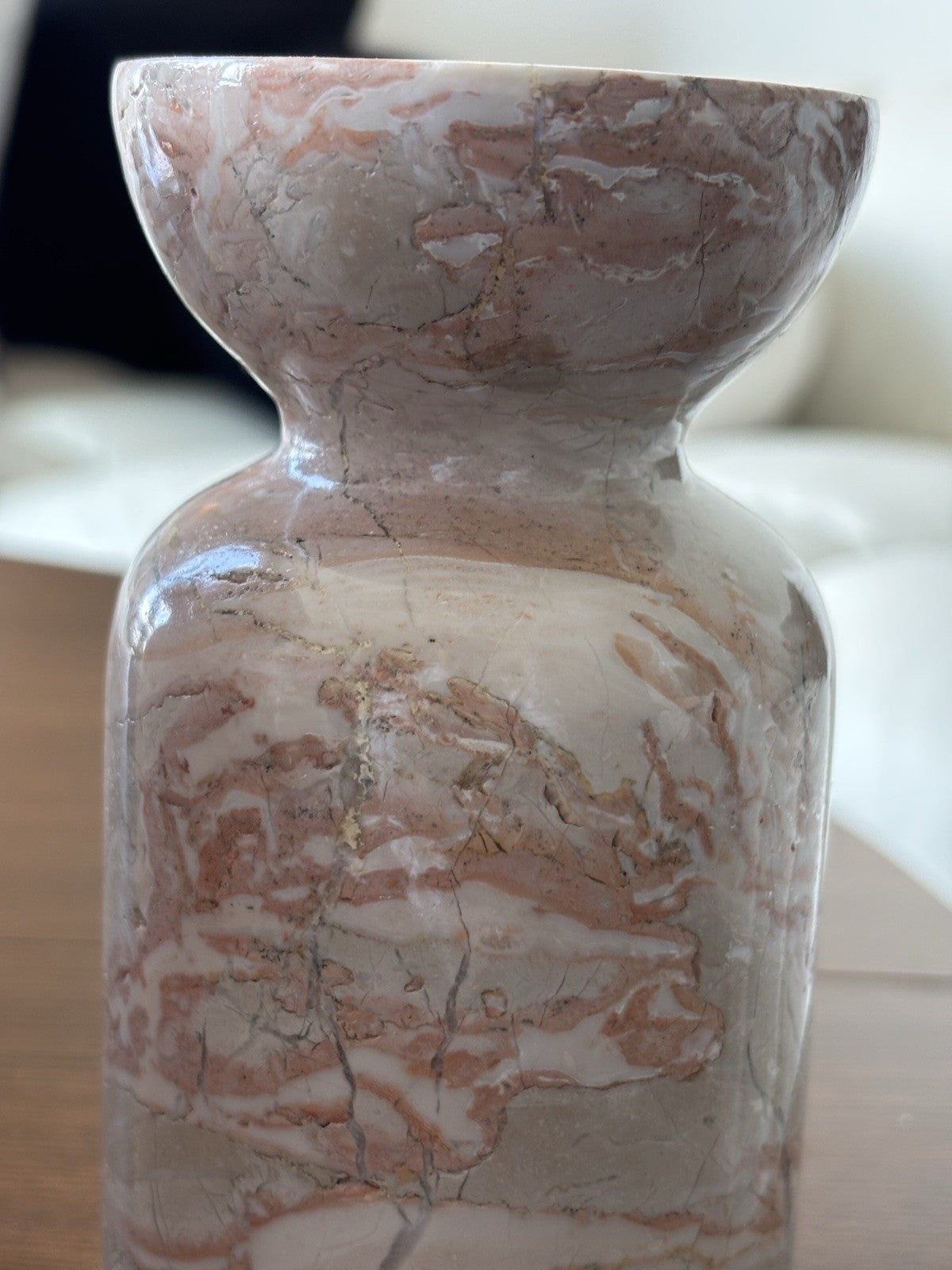 ITALIAN Pink/White Marble Candlestick Holders (2) Pair Japanese Style Made Italy