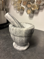 MARBLE Solid Stone Mortar & Pestle Herb Spice Grinder Kitchen 4x4.5 Gray/White