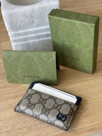 GUCCI Supreme GG Card Holder Beige Ebony Canvas Blue Leather 768248 (org $285)