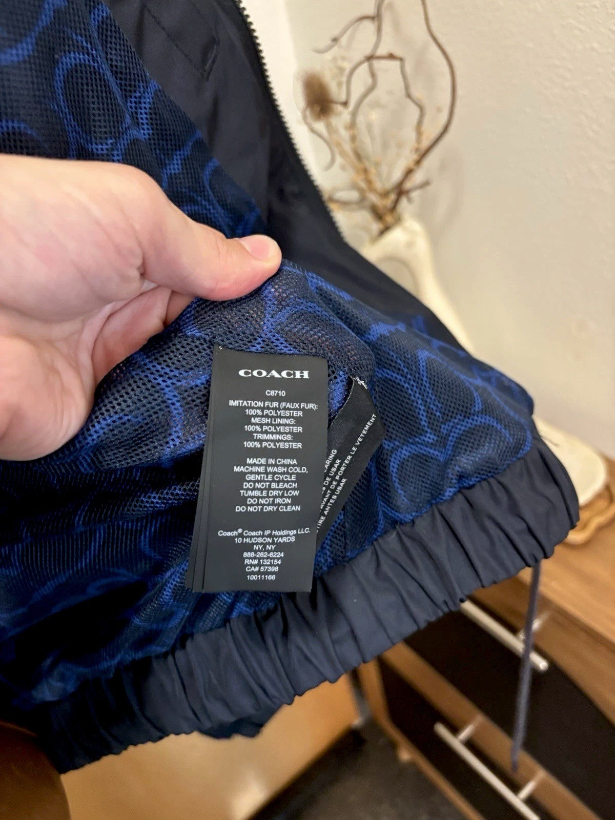 New COACH Runway Sherpa Fur Coat Jacket Zip Signature Print Blue Size L ($695)