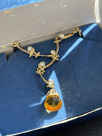 AVON 1980 Vintage Pendant Necklace Nikki Ricci Gold tone Crystal Vine Drop & Box