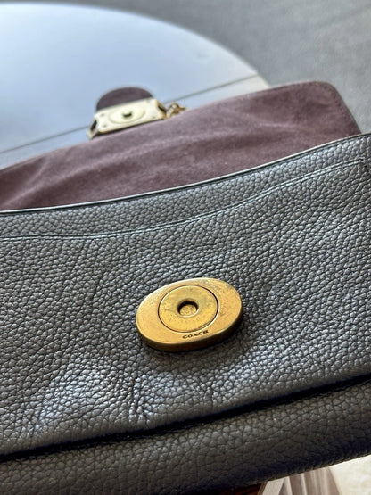 COACH Tabby Chain Clutch Pave Stones C Buckle Black Pebbled Leather (org $395)