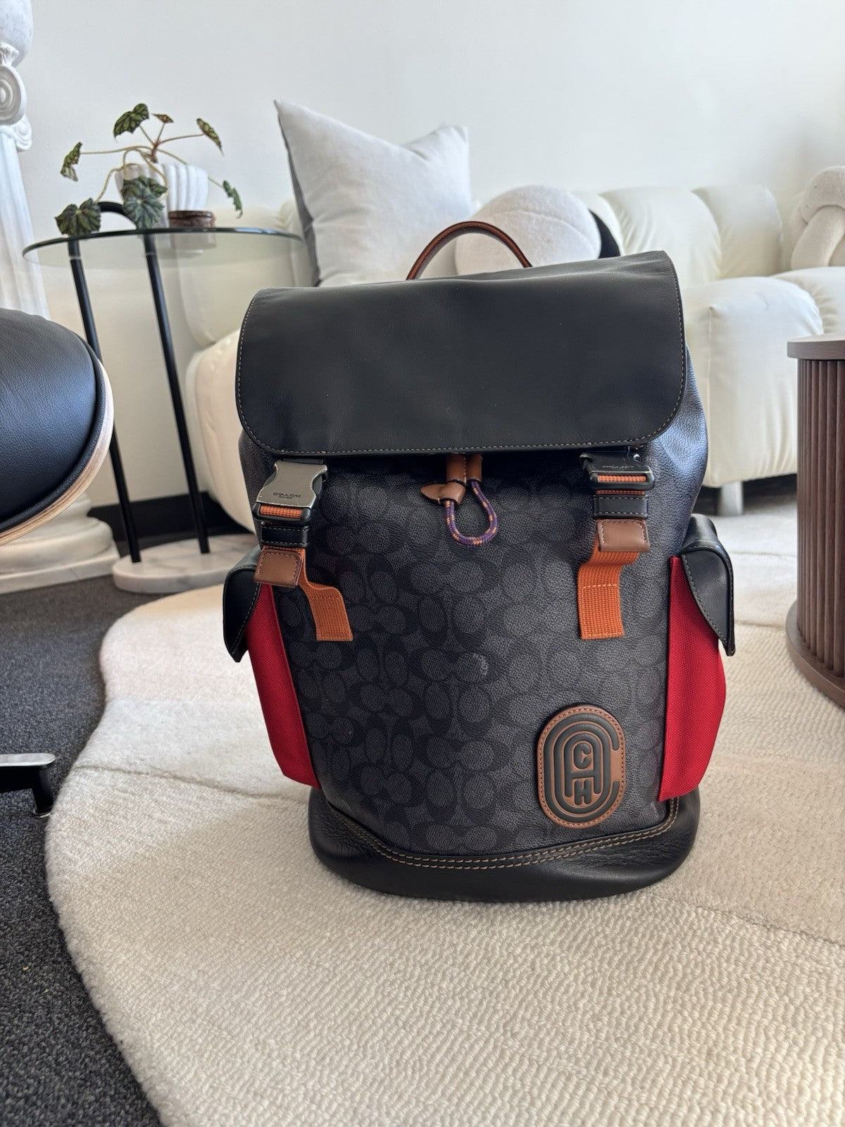 Designer COACH Rivington Backpack Rucksack Signature Leather Red/ Blk (org $595)