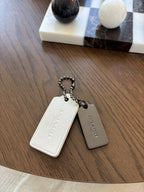 COACH Designer 2 Hanging Bag Charm Fob Chalk White Leather /Gunmetal Tag & Chain