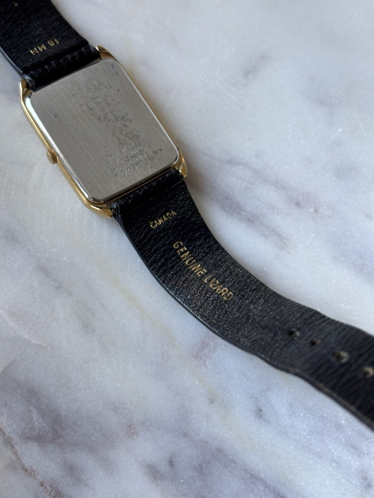 SEIKO Vintage Real Diamond Watch Black/Gold Mens 18mm Leather Snake Adjustable