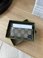 GUCCI Supreme GG Card Holder Beige Ebony Canvas Blue Leather 768248 (org $285)