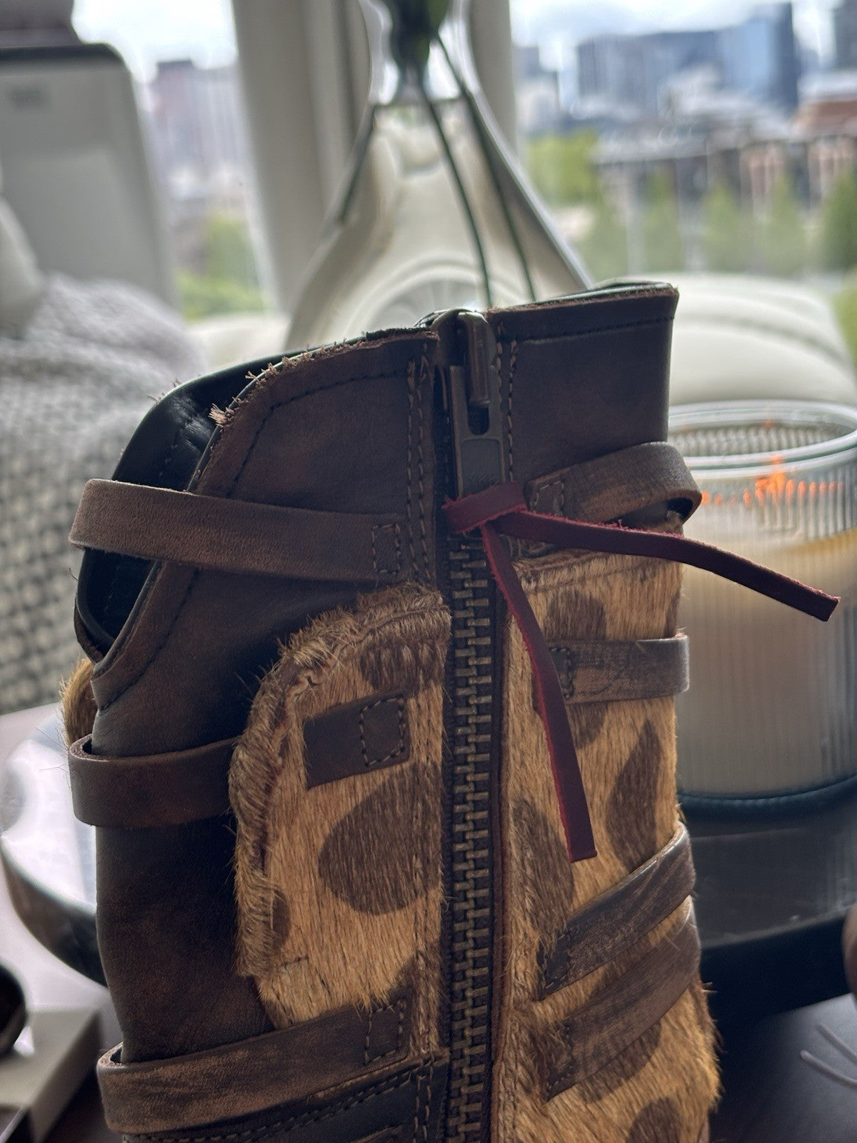 NEW Freebird STEVEN BAKER Zip Boots Brown Leopard Print Pony Hair Belted Women 8