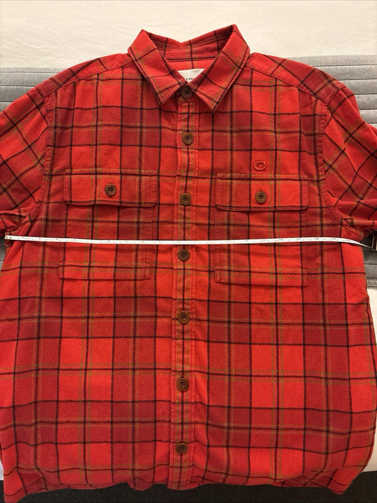 New COACH Designer Sz Large Long Sleeve Button Shirt Flannel Red Plaid (org$350)