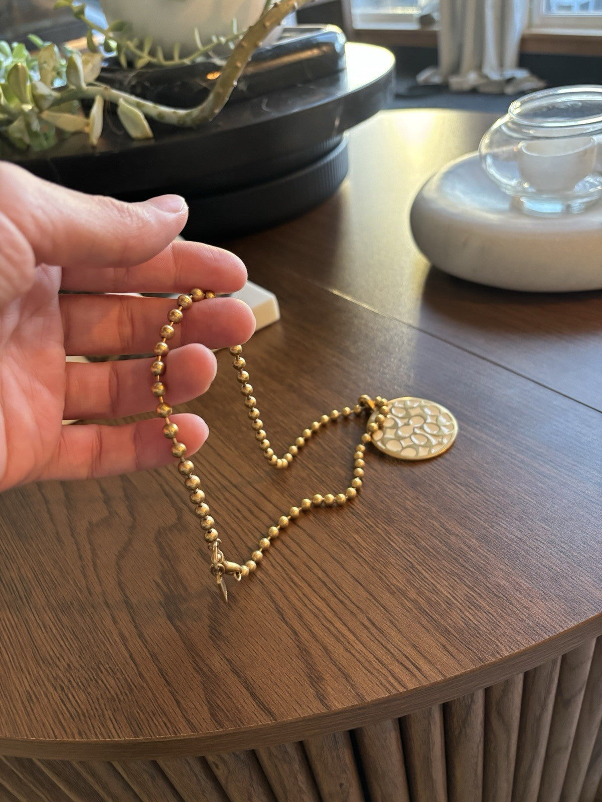 COACH Vintage Signature Pendant Miranda Bead Chain Link Necklace Gold (org $200)