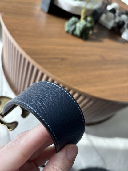 COACH Gold C Belt Reversible Navy Blue/ Grey Leather 38mm Sz 30-32 (Org $250)