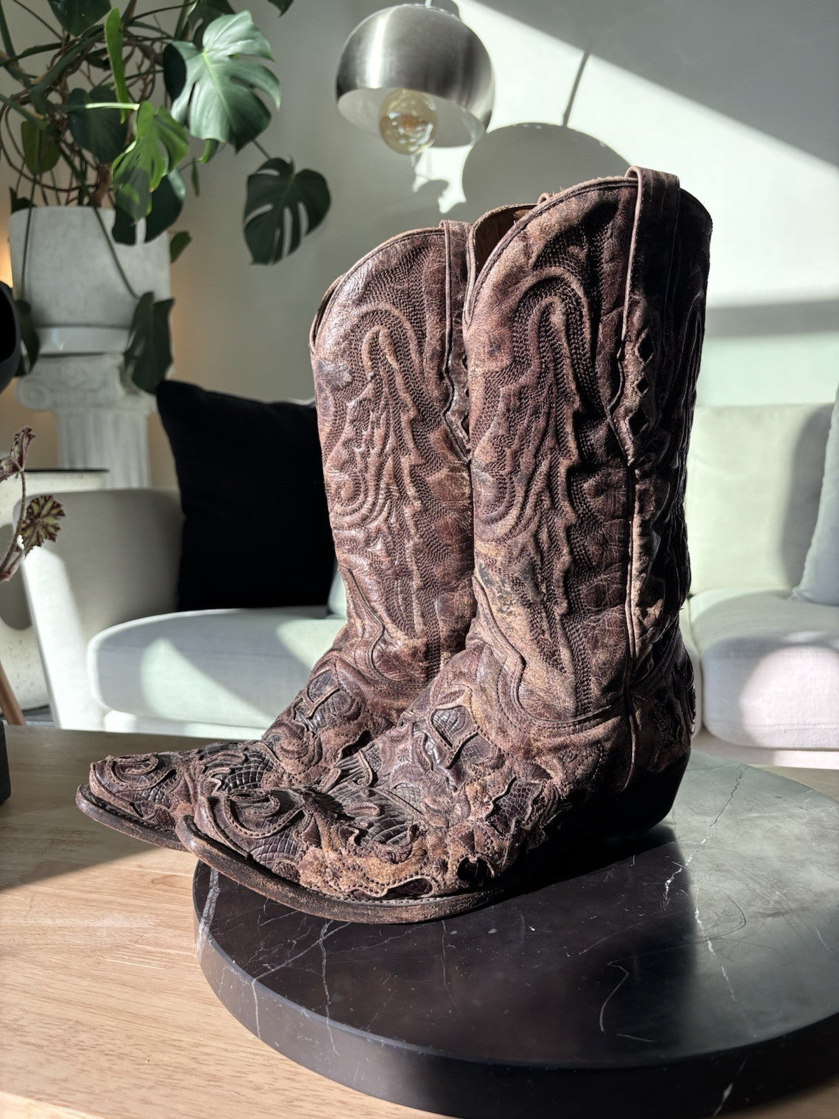 CORRAL® Mens Brown Exotic Alligator Inlay & Embroidered Western Boots (org $360)