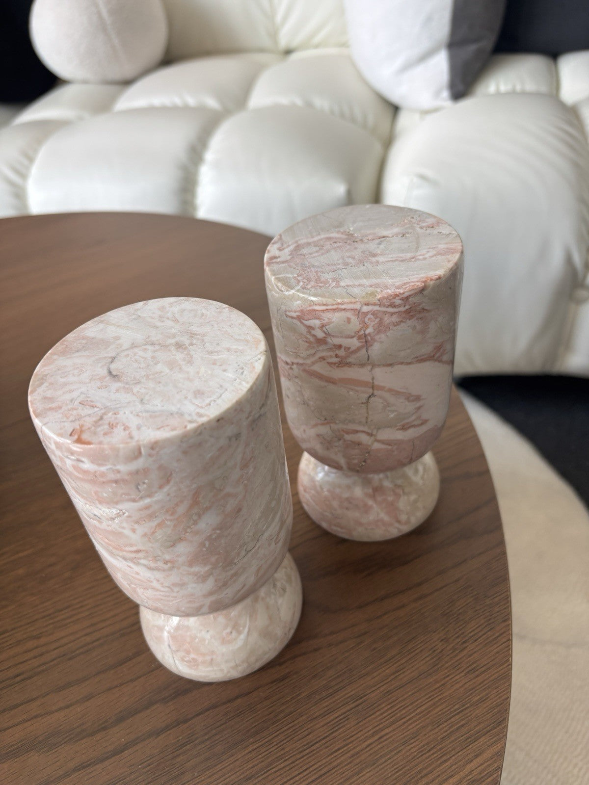 ITALIAN Pink/White Marble Candlestick Holders (2) Pair Japanese Style Made Italy