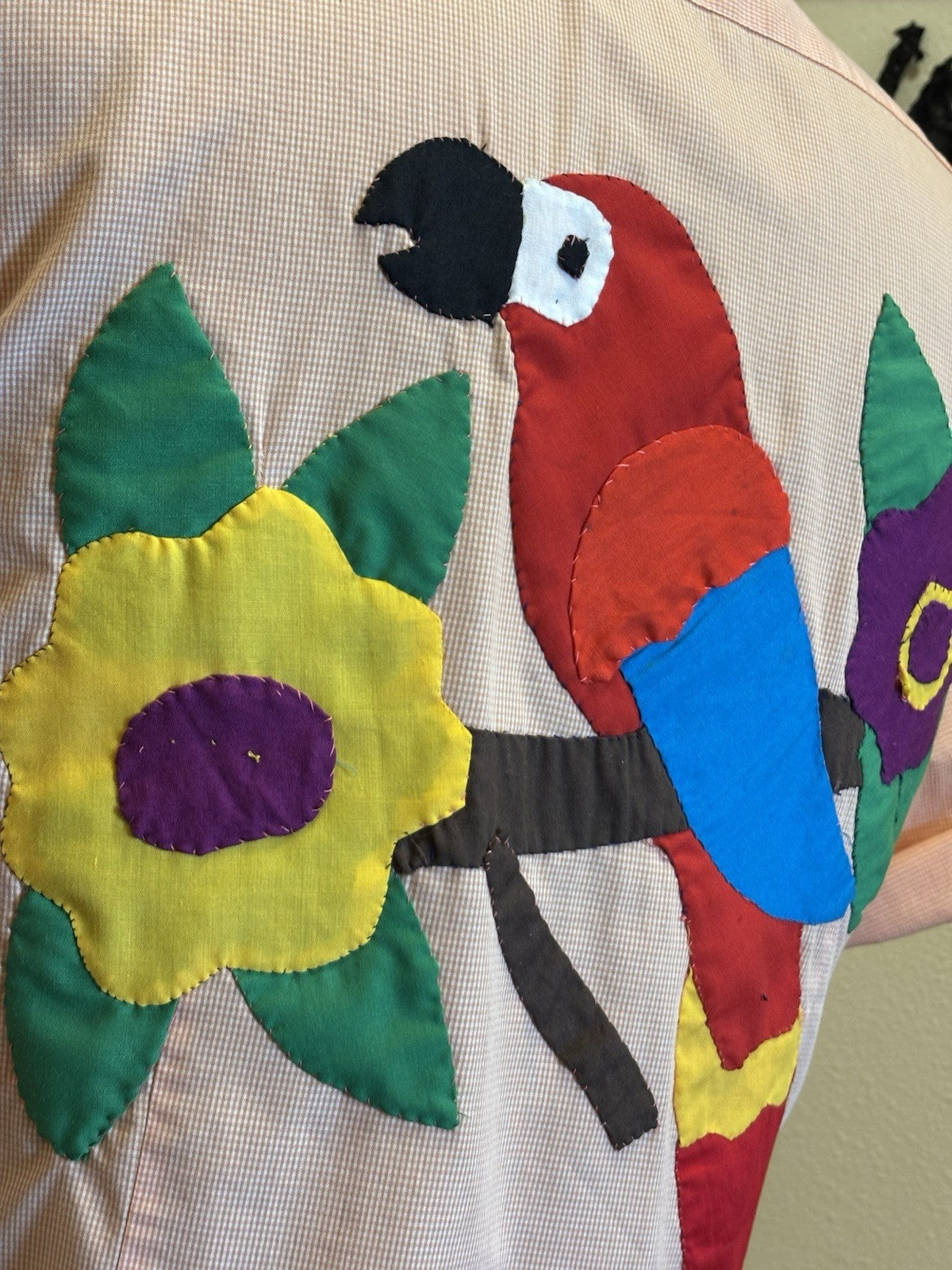 Vintage CARVEN Rare 1991 Designer Embroidered Tropical Parrots Button-Up Size M