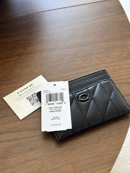 LIMITED EDITION Coach Quilted Pillow Leather Card Case Wallet Black Gunmetal
