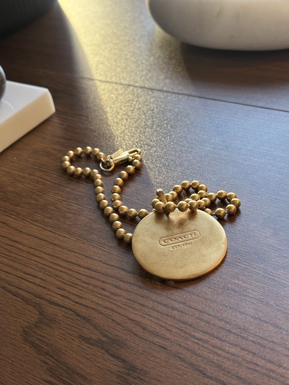 COACH Vintage Signature Pendant Miranda Bead Chain Link Necklace Gold (org $200)