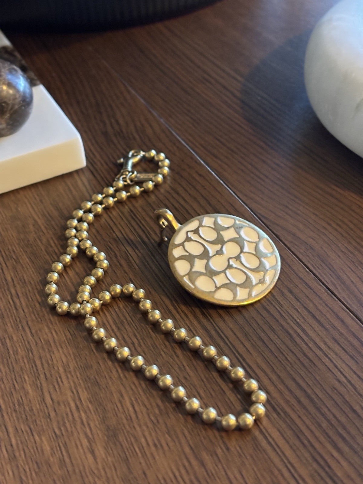 COACH Vintage Signature Pendant Miranda Bead Chain Link Necklace Gold (org $200)