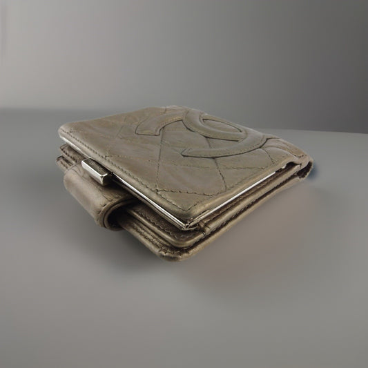 CHANEL Metallic Two Fold Wallet Leather Made France Authentic T16591 (org $1550)