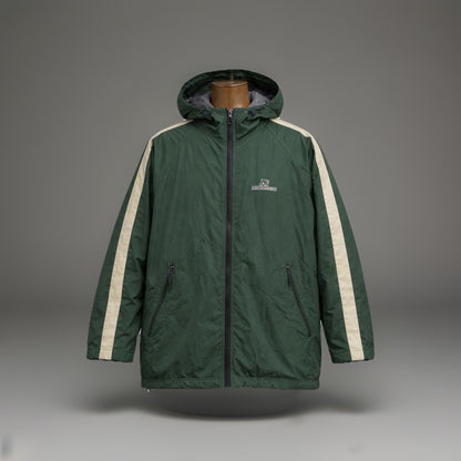 VINTAGE 1990 Abercrombie & Fitch Windbreaker Jacket Green Varsity Stripe Hood XL