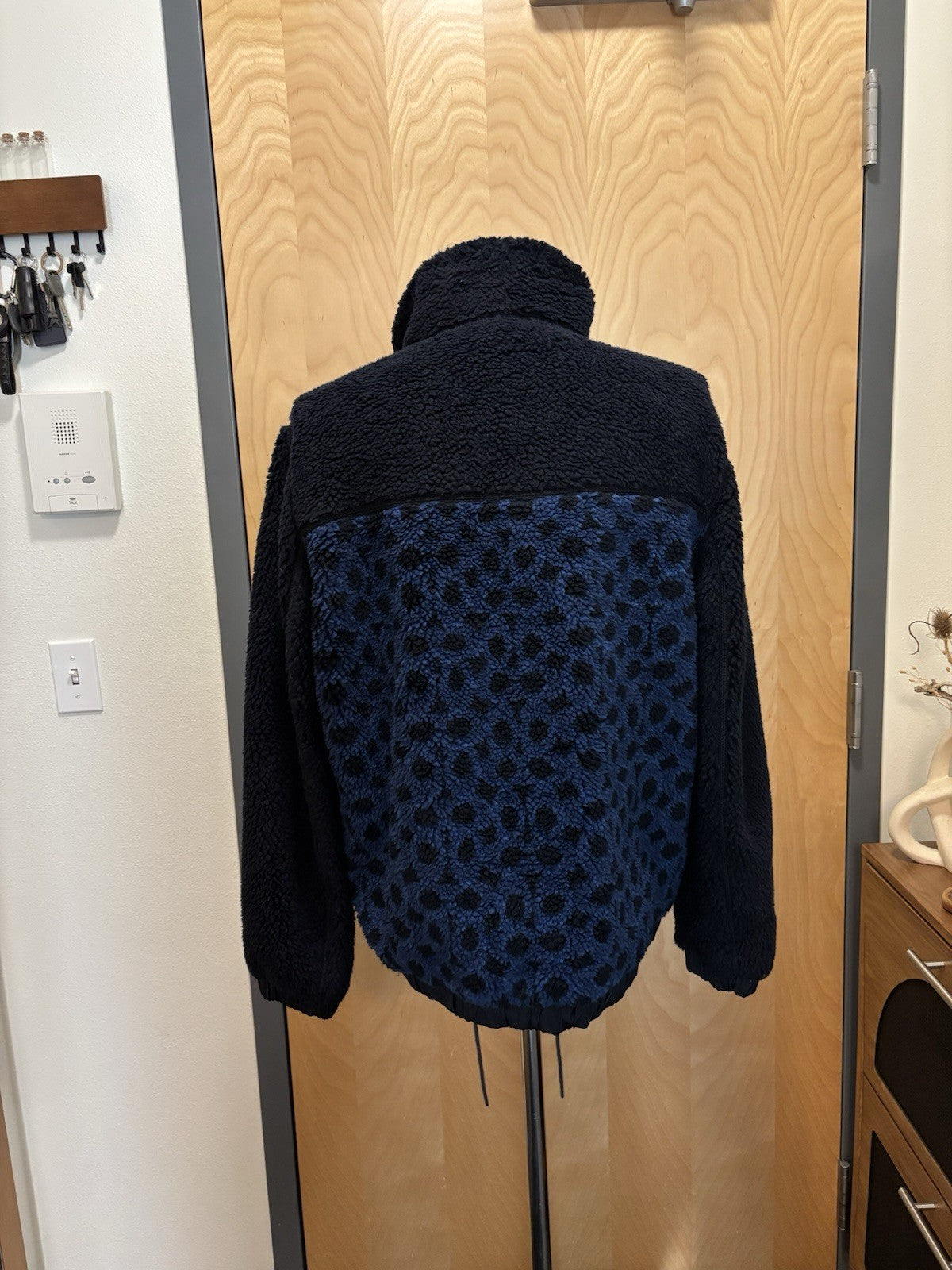 New COACH Runway Sherpa Fur Coat Jacket Zip Signature Print Blue Size L ($695)