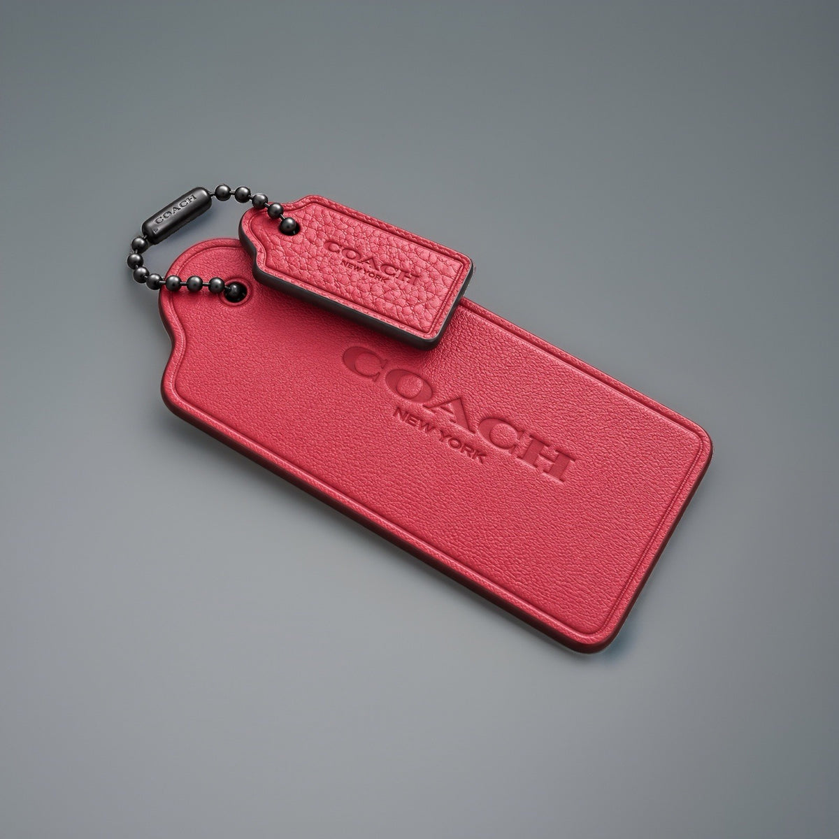 COACH Designer 2: Double Hangtag Charm Sport Red Leather Gunmetal Bead Chain NEW