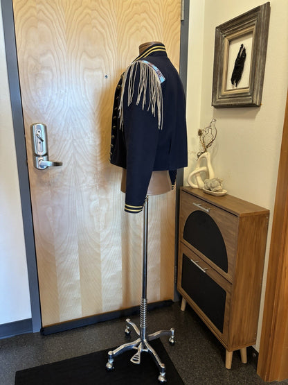 Double D Ranch VINTAGE Wool Jacket Military Beaded NavyBlue Varsity Stripe Small