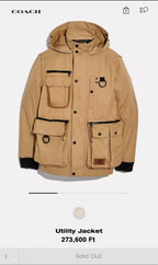 COACH Utility Jacket Khaki Tan Hooded Field Coat Leather Trim Pocket (org $695)