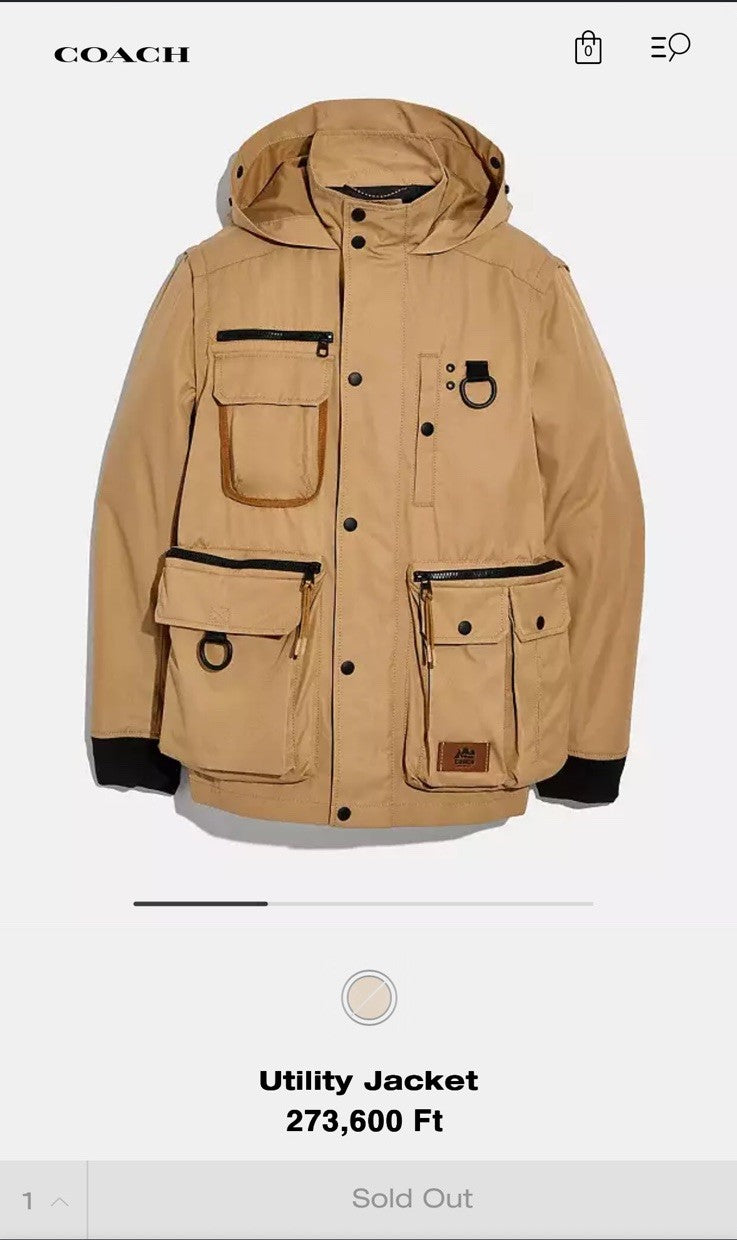 COACH Utility Jacket Khaki Tan Hooded Field Coat Leather Trim Pocket (org $695)