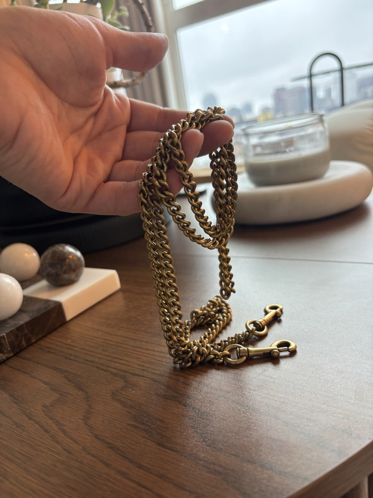 COACH Designer Bag Chain Strap Gold/Antique Brass Metal w/ Leash Clip (org $150)