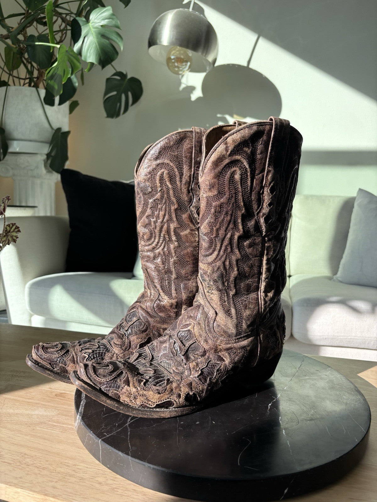 CORRAL® Mens Brown Exotic Alligator Inlay & Embroidered Western Boots (org $360)
