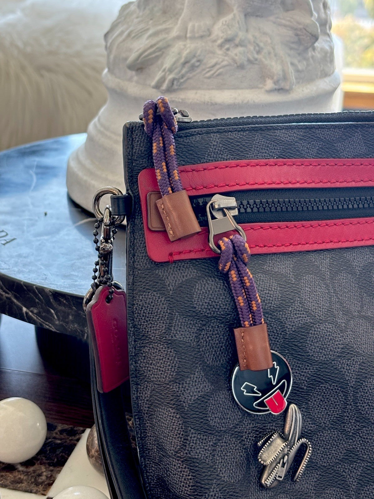 COACH Create Pin Banana/ Bolt Pins Accessory Toiletry Pouch Wristlet Red Leather